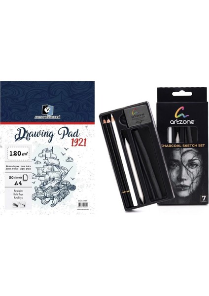 Alex Schoeller A5 Eskiz Defterli 50 Yp+ Artzone Charcoalsketchset Kömür Eskiz Set.