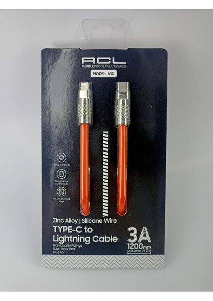 Iphone Uyumlu Usb-C To Lightning 3.0A Şarj Kablosu 27W 120 cm Turuncu