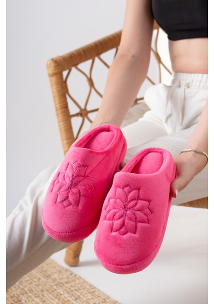 Unisex Nakışlı Gondol Kadife Ev Terliği