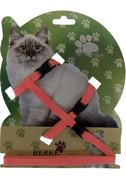 Gezdirme Kayışlı Dokuma Kedi Göğüs Tasma Seti 20*32-120 cm Kiremit