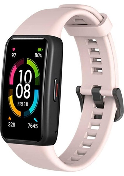 Huawei Band 6 ve Honor Band 6 Uyumlu Soft Silikon Kordonu Toz Pembe