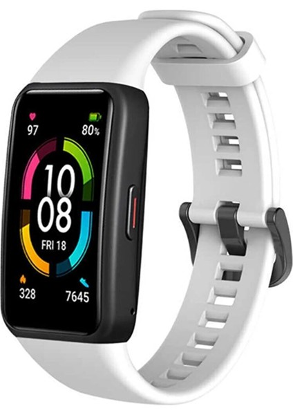 Huawei Band 6 ve Honor Band 6 Uyumlu Soft Silikon Kordonu Beyaz