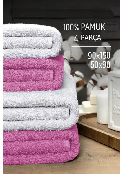 4 Lü Banyo Havlusu Takımı Soft Büyük Havlulu Pamuklu Havlu Seti 90X150 cm Beyaz