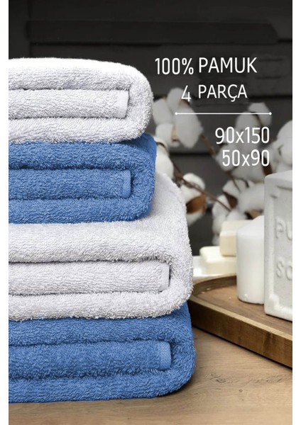 4 Lü Banyo Havlusu Takımı Soft Büyük Havlulu Pamuklu Havlu Seti 90X150 cm Beyaz