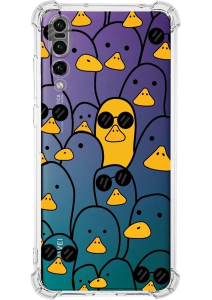 Huawei P20 Pro Köşe Korumalı Antişok Kapak Duck Tasarımlı Şeffaf Kılıf