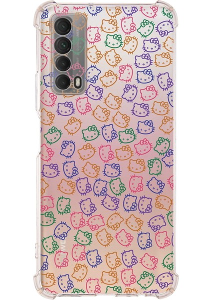 Huawei P Smart 2021 Köşe Korumalı Antişok Kapak Hello Kitty Tasarımlı Şeffaf Kılıf