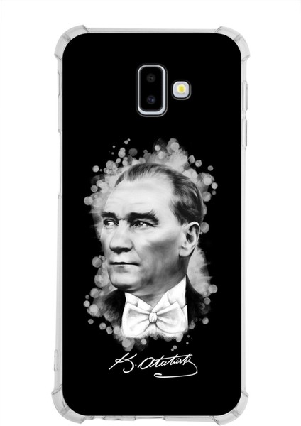 Samsung Galaxy J6 Plus Uyumlu Köşe Korumalı Antişok Kapak Atatürk Tasarımlı Şeffaf Silikon Kılıf