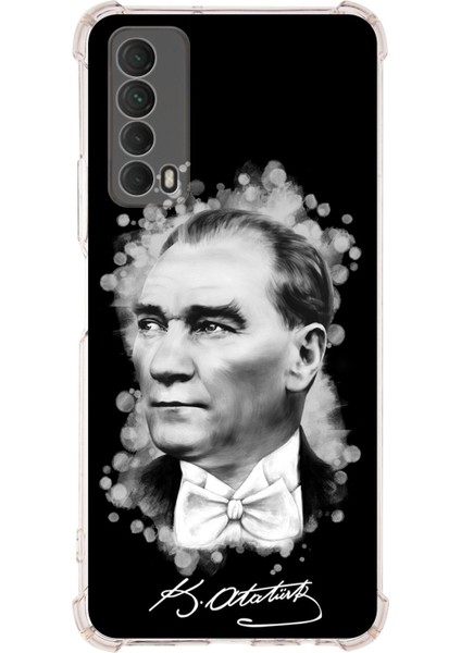 Huawei P Smart 2021 Uyumlu Köşe Korumalı Antişok Kapak Atatürk Tasarımlı Şeffaf Silikon Kılıf