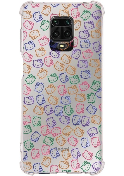 Xiaomi Redmi Note 9s Köşe Korumalı Antişok Kapak Hello Kitty Tasarımlı Şeffaf Silikon Kılıf