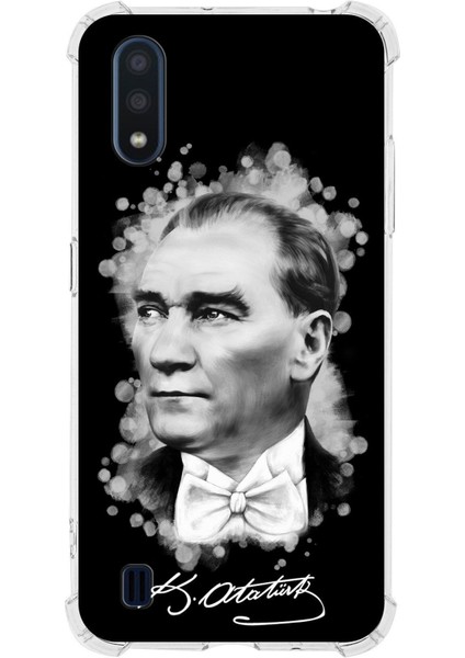 Samsung Galaxy A01 Uyumlu Köşe Korumalı Antişok Kapak Atatürk Tasarımlı Şeffaf Silikon Kılıf