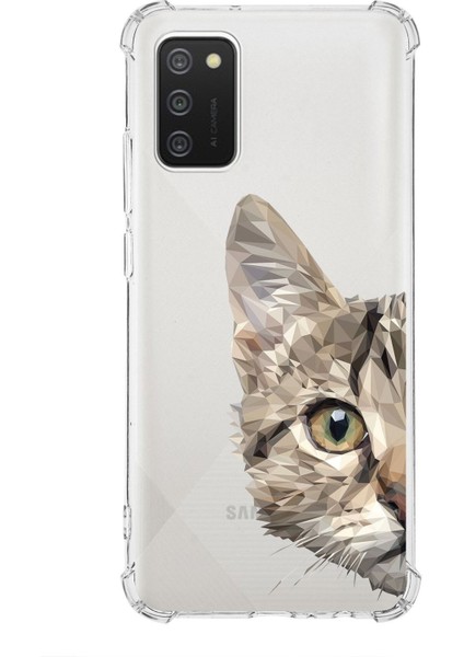 Samsung Galaxy A02S Uyumlu Köşe Korumalı Antişok Kapak Catface Tasarımlı Şeffaf Silikon Kılıf