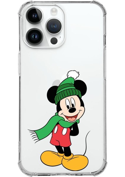 Apple iPhone 14 Pro Max Uyumlu Köşe Korumalı Antişok Kapak Mickey Mouse Tasarımlı Şeffaf Kılıf