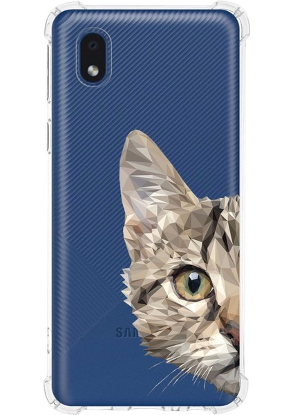 Samsung Galaxy A01 Core Uyumlu Köşe Korumalı Antişok Kapak Catface Tasarımlı Şeffaf Silikon Kılıf