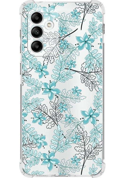 Samsung Galaxy A05S Köşe Korumalı Antişok Kapak Floral Su Yeşili Tasarımlı Şeffaf Kılıf