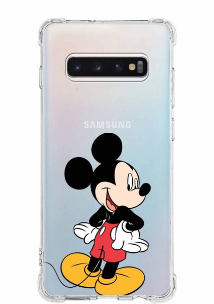 Samsung Galaxy S10 Plus Köşe Korumalı Antişok Kapak Mickey Mouse Tasarımlı Şeffaf Kılıf
