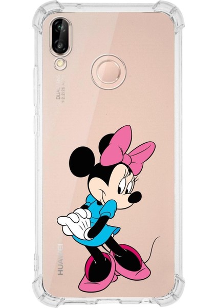 Huawei P20 Lite Köşe Korumalı Antişok Kapak Minnie Mouse Tasarımlı Şeffaf Kılıf