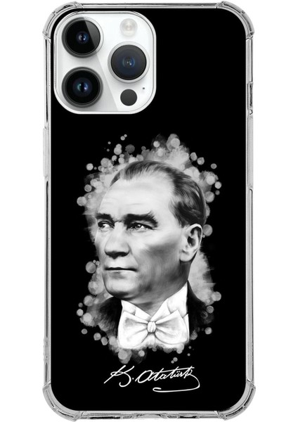 Apple iPhone 14 Pro Uyumlu Köşe Korumalı Antişok Kapak Atatürk Tasarımlı Şeffaf Kılıf