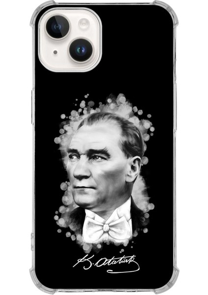 Apple iPhone 14 Uyumlu Köşe Korumalı Antişok Kapak Atatürk Tasarımlı Şeffaf Kılıf
