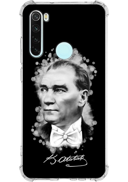 Xiaomi Redmi Note 8 Köşe Korumalı Antişok Kapak Atatürk Tasarımlı Şeffaf Silikon Kılıf