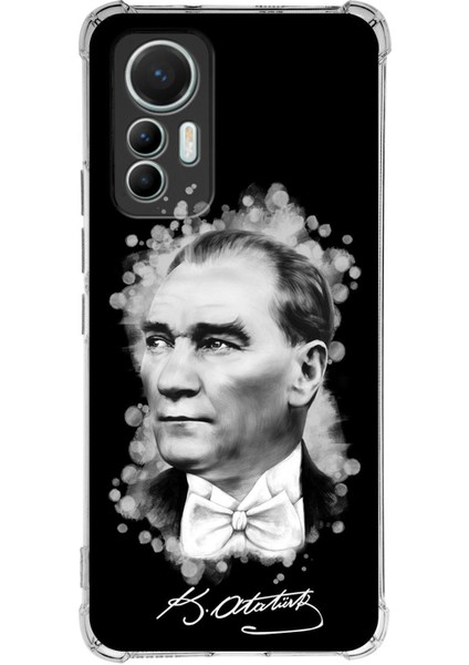 Xiaomi Mi 12 Lite Uyumlu Köşe Korumalı Antişok Kapak Atatürk Tasarımlı Şeffaf Silikon Kılıf