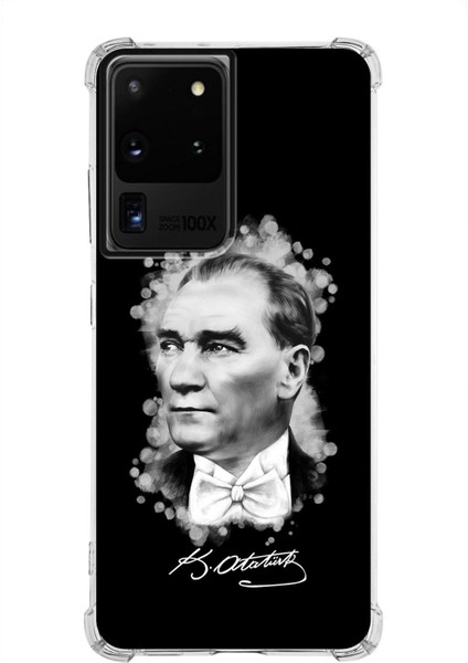 Galaxy S20 Ultra Köşe Korumalı Antişok Kapak Atatürk Tasarımlı Şeffaf Silikon Kılıf Uyumlu