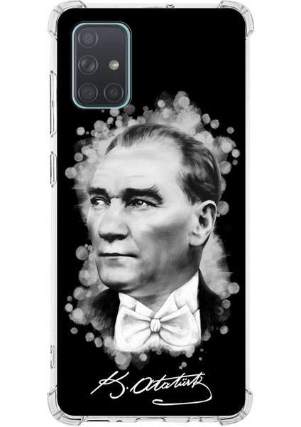 Samsung Galaxy A71 Uyumlu Köşe Korumalı Antişok Kapak Atatürk Tasarımlı Şeffaf Silikon Kılıf