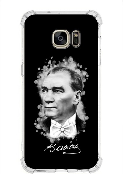 Samsung Galaxy S7 Edge Köşe Korumalı Antişok Kapak Atatürk Tasarımlı Şeffaf Silikon Kılıf