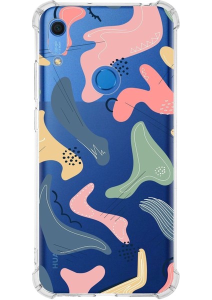 Huawei Y6S Uyumlu Köşe Korumalı Antişok Kapak Abstract Tasarımlı Şeffaf Silikon Kılıf