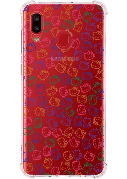 Samsung Galaxy A30 Uyumlu Köşe Korumalı Antişok Kapak Hello Kitty Tasarımlı Şeffaf Kılıf