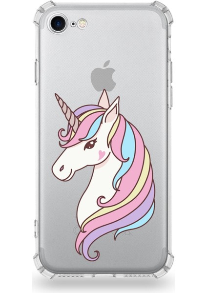 Apple iPhone Se 2020 Uyumlu Köşe Korumalı Antişok Kapak Unicorn Tasarımlı Şeffaf Silikon Kılıf