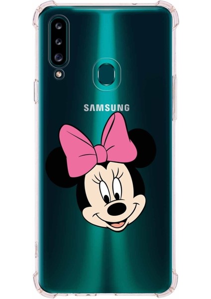 Samsung Galaxy A20S Köşe Korumalı Antişok Kapak Minnie Mouse Tasarımlı Şeffaf Kılıf
