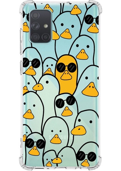 Samsung Galaxy A71 Uyumlu Köşe Korumalı Antişok Kapak Duck Tasarımlı Şeffaf Silikon Kılıf
