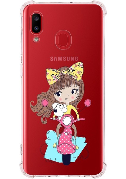 Samsung Galaxy A20 Uyumlu Köşe Korumalı Antişok Kapak Vespagirl Tasarımlı Şeffaf Silikon Kılıf