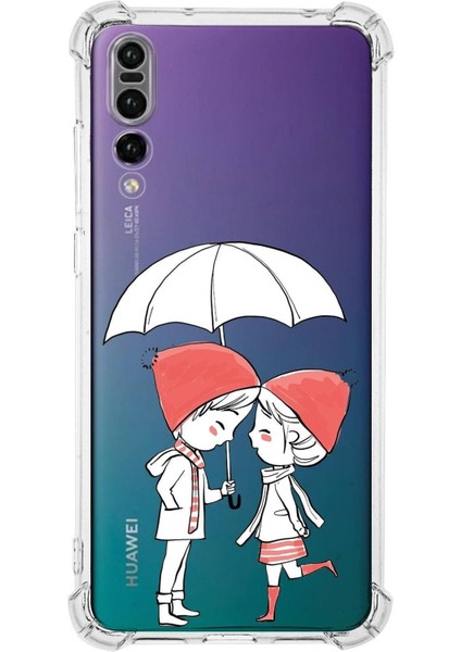 Huawei P20 Pro Uyumlu Köşe Korumalı Antişok Kapak Aşk Tasarımlı Şeffaf Silikon Kılıf