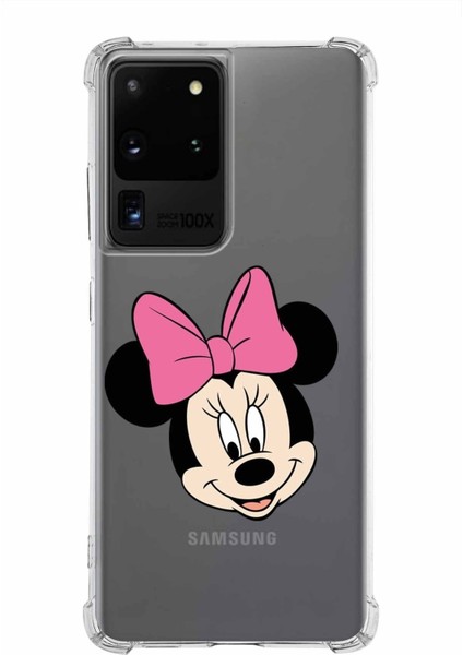 Samsung Galaxy S20 Ultra Köşe Korumalı Antişok Kapak Minnie Mouse Tasarımlı Şeffaf Kılıf