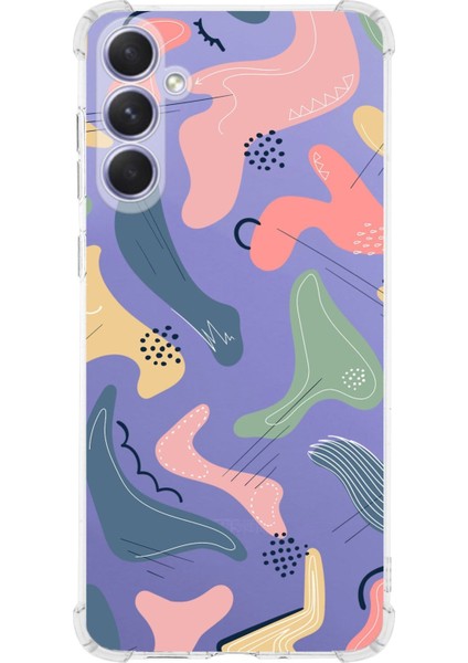 Samsung Galaxy A54 Uyumlu Köşe Korumalı Antişok Kapak Abstract Tasarımlı Şeffaf Silikon Kılıf