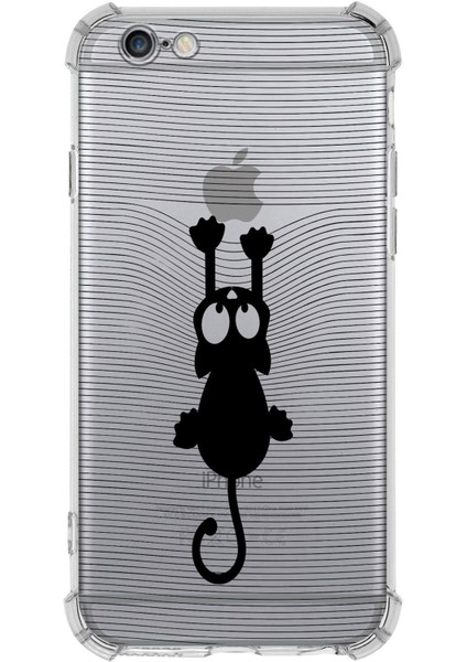 Apple iPhone 6s Uyumlu Köşe Korumalı Antişok Kapak Çizgi Kedi Tasarımlı Şeffaf Silikon Kılıf