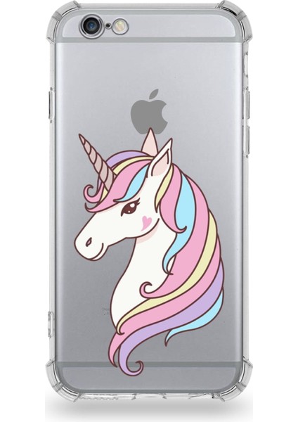 Apple iPhone 6 Uyumlu Köşe Korumalı Antişok Kapak Unicorn Tasarımlı Şeffaf Silikon Kılıf