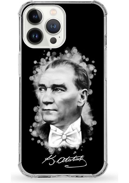 Apple iPhone 13 Pro Uyumlu Darbe Emici Antişok Kapak Atatürk Tasarımlı Şeffaf Silikon Kılıf