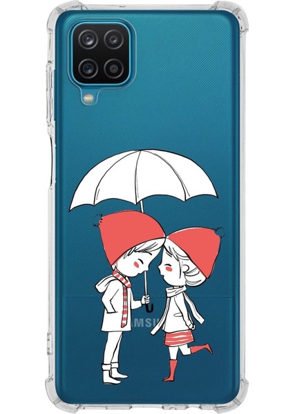 Samsung Galaxy M12 Uyumlu Köşe Korumalı Antişok Kapak Aşk Tasarımlı Şeffaf Silikon Kılıf