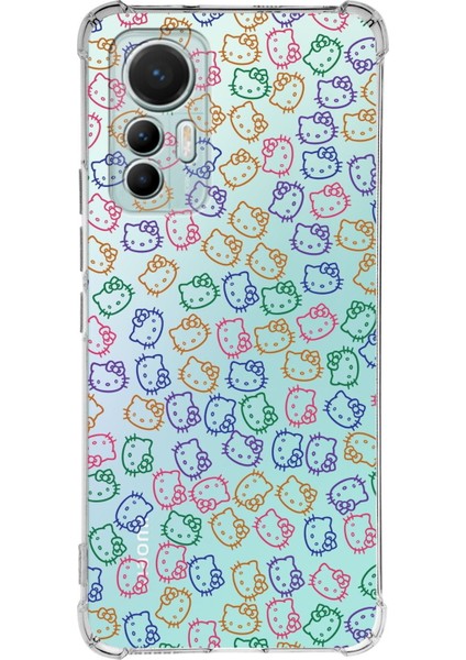 Xiaomi Mi 12 Lite Uyumlu Köşe Korumalı Antişok Kapak Hello Kitty Tasarımlı Şeffaf Silikon Kılıf