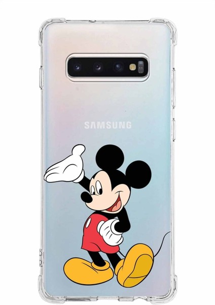 Samsung Galaxy S10 Plus Köşe Korumalı Antişok Kapak Mickey Mouse Tasarımlı Şeffaf Kılıf