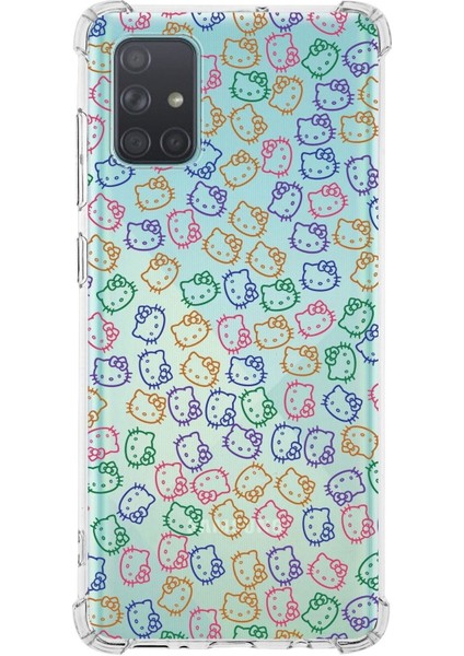 Samsung Galaxy A71 Uyumlu Köşe Korumalı Antişok Kapak Hello Kitty Tasarımlı Şeffaf Kılıf