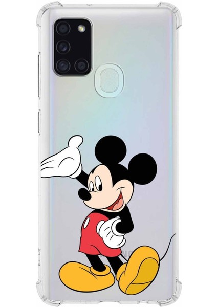 Samsung Galaxy A21S Köşe Korumalı Antişok Kapak Mickey Mouse Tasarımlı Şeffaf Kılıf