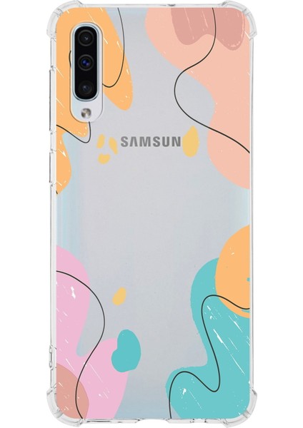 Samsung Galaxy A30S Uyumlu Köşe Korumalı Antişok Kapak Karışık Renkler Tasarımlı Şeffaf Kılıf