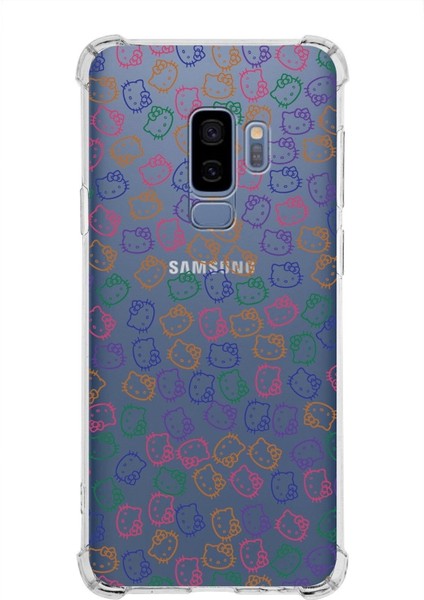 Samsung Galaxy S9 Plus Köşe Korumalı Antişok Kapak Hello Kitty Tasarımlı Şeffaf Silikon Kılıf