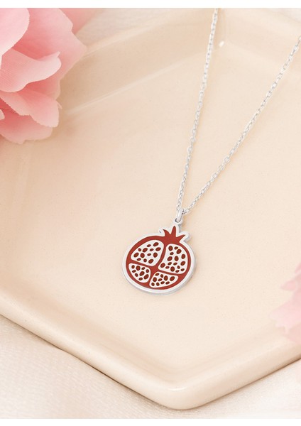 Mineli Nar Gümüş Kolye