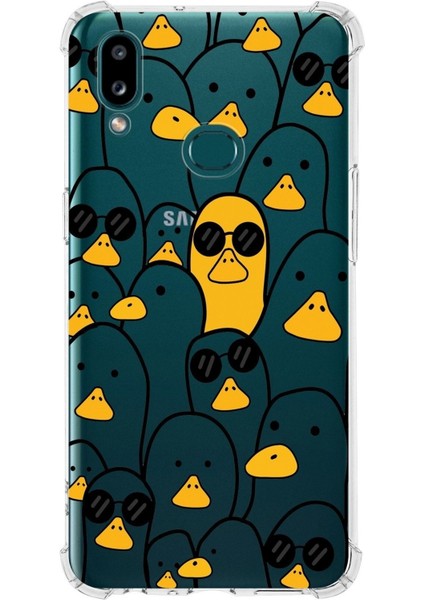 Samsung Galaxy A10S Uyumlu Köşe Korumalı Antişok Kapak Duck Tasarımlı Şeffaf Silikon Kılıf
