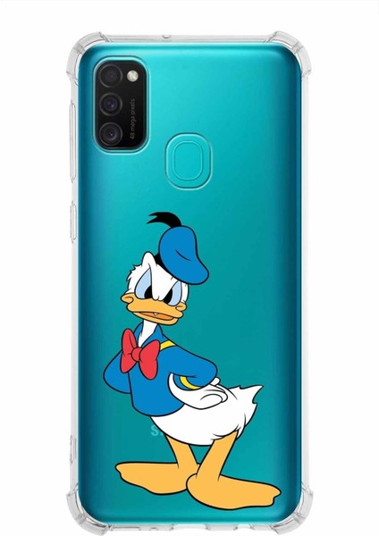 Samsung Galaxy M30S Köşe Korumalı Antişok Kapak Donald Duck Tasarımlı Şeffaf Kılıf