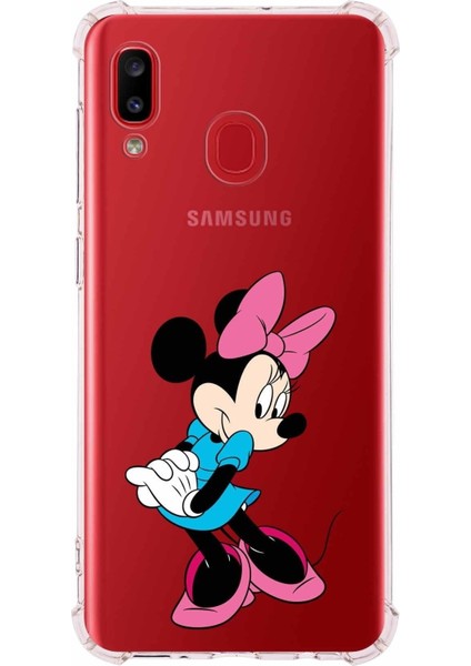 Samsung Galaxy A20 Köşe Korumalı Antişok Kapak Minnie Mouse Tasarımlı Şeffaf Kılıf